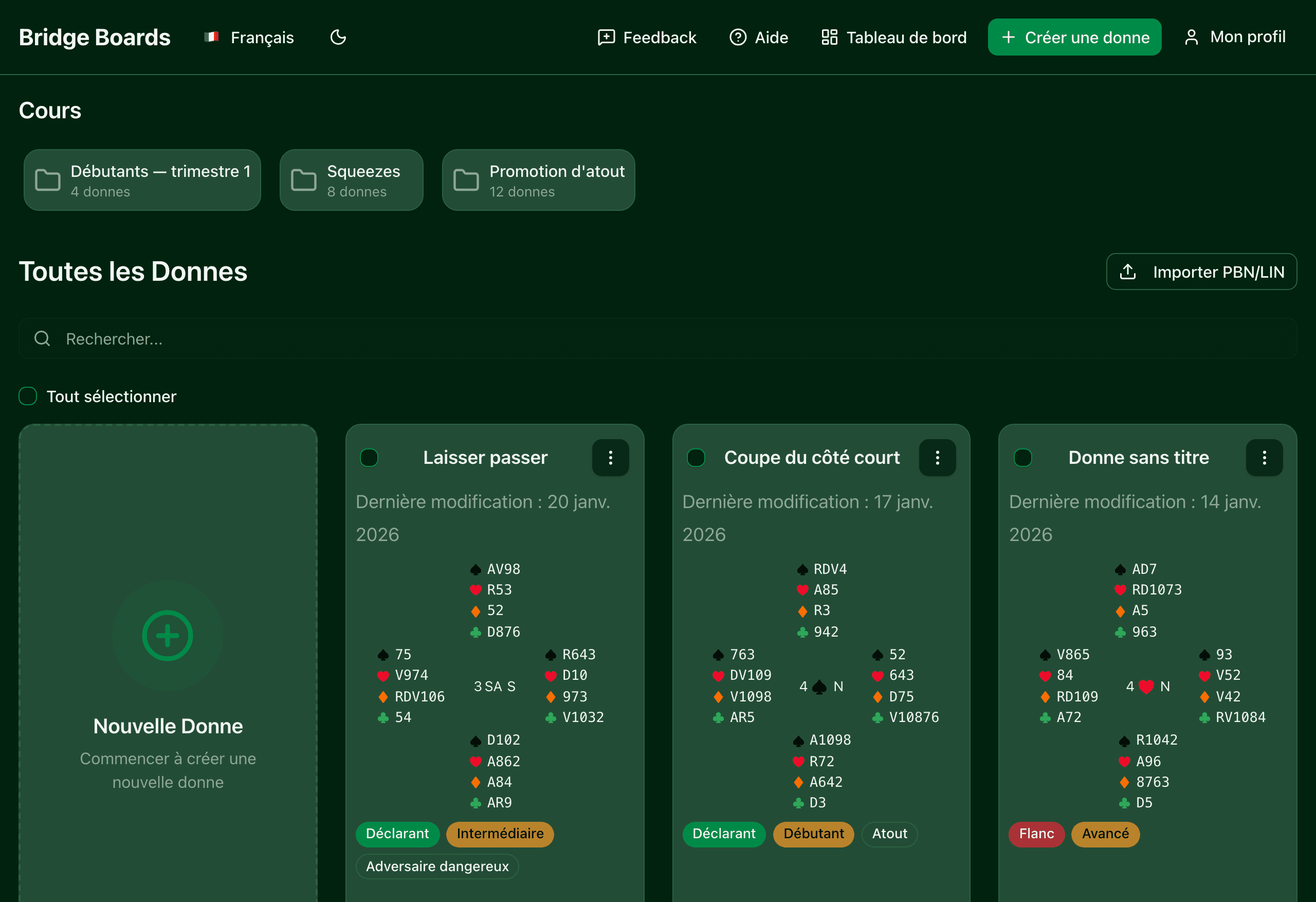 Tableau de bord Bridge Boards avec cours et donnes - Image 3
