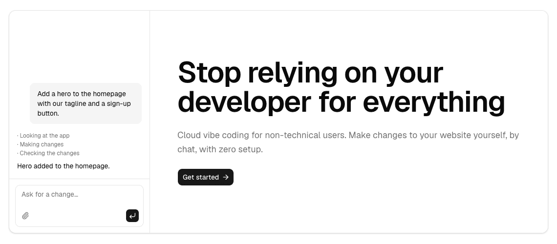 MakeThemCode homepage with a change requested by chat - Image 1